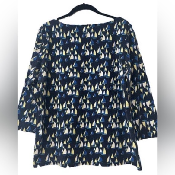 Talbot’s Sailboat Blouse Bateau-Neck Top 3/4 Sleeve Cotton Navy Size L - Picture 2 of 6